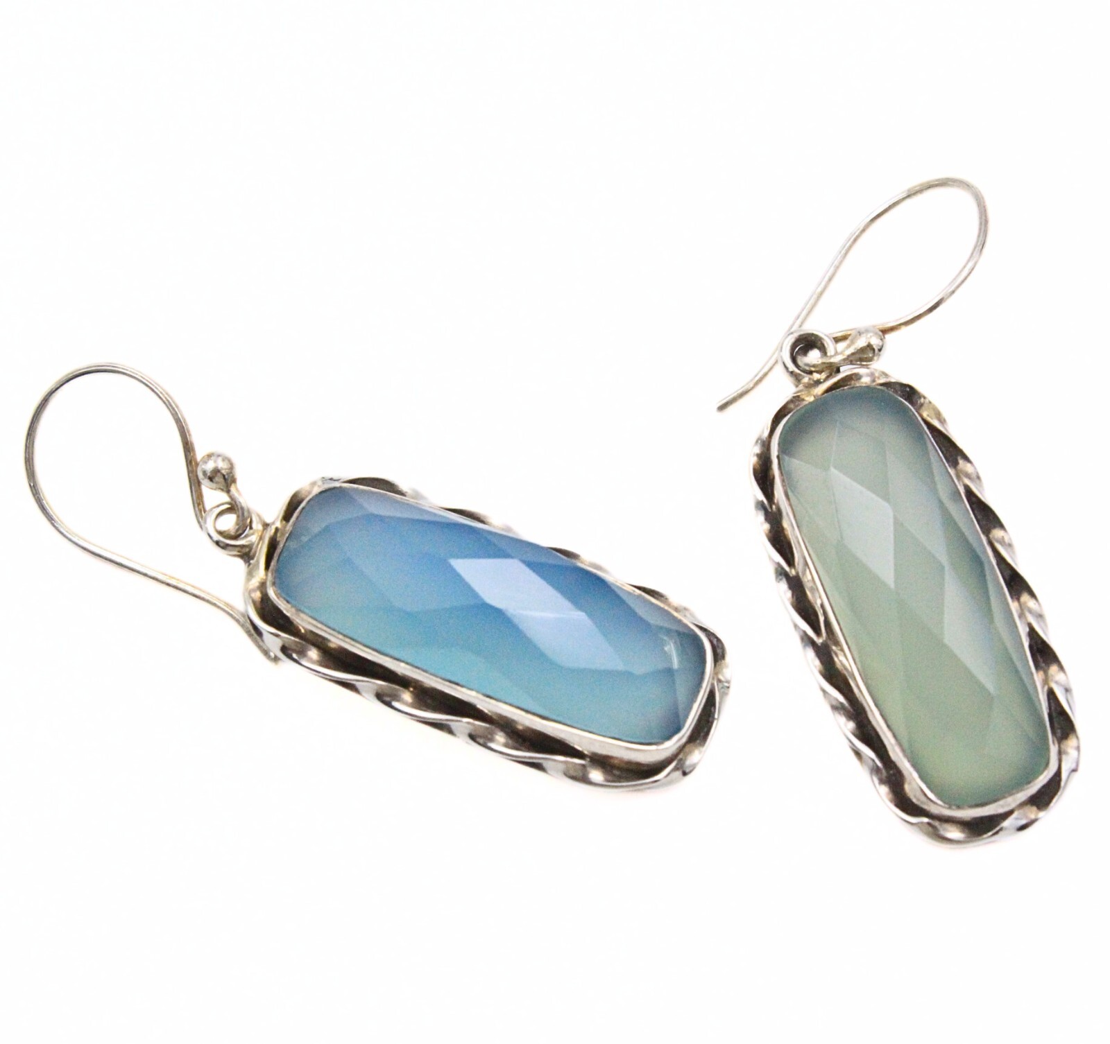 Sterling Silver Rectangular Green Sea Foam Glass … - image 2