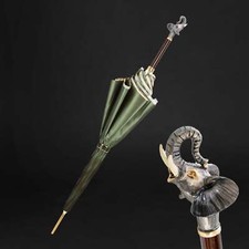 Pretty Elephant Handle Green Umbrella with Print Umbrella for Women