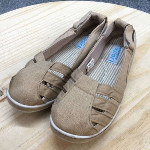 Classique Sport Shoes Womens 6.5 W Slip On Loafers Beige Fabric Comfort Low - Picture 3 of 18