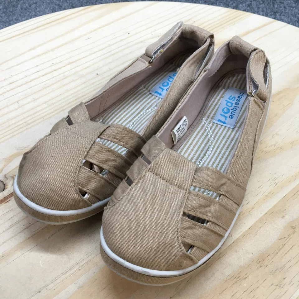 Zapatos deportivos Classique para mujer 6,5 W mocasines sin cordones beige tela comodidad bajos Foto 3 de 4