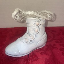 Vtg Ceramic Baby Booty Victorian Button Baby Shoe Decor Vase - Estate Find