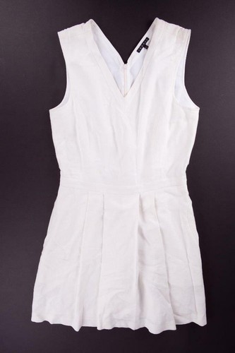 WHITE IVORY FIT AND FLARE PLEATED DRESS 