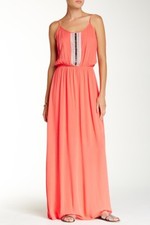 Bobeau Maxi Dress S Small Embellished Front Scoop Neck Spaghetti Strap NWT