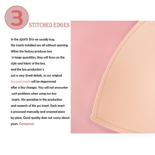 3 Pairs Sewn Bra Pads Push Up of Triangle Inserts for Replacements Bikini Top... - Picture 3 of 7