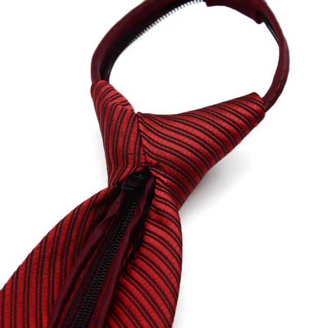 New 1PC Men Business Casual Lazy Tie Diagonal Stripes Zip Neck Tie