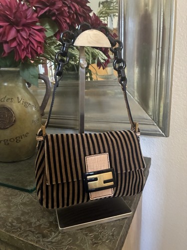 Authentic Vintage Fendi Mama Tube Velvet Baguette Bag with Resin Chain Strap