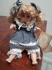 Vintage Porcelain Doll Blonde White/Blue Dress - Musical Doll Kim