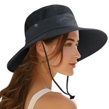 PFFY Sun Bucket Hat for Men Women 3  Wide Black With Top Mesh With Top Mesh