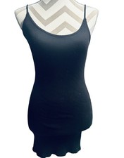 Lulus Women's Black Ribbed Tank Dress Size M Adjustable Straps Rayon Spandex