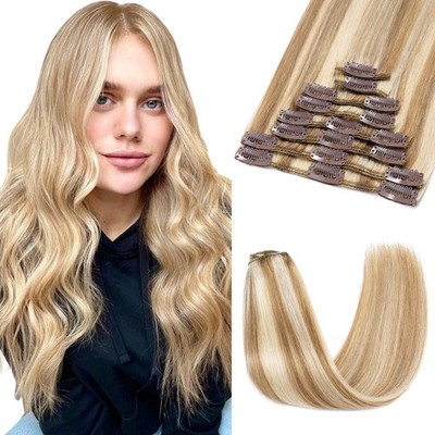 8 PCS Clip in Extensions Echthaar, 8 Zoll Dünne Vollkopf  Gerade Haarextensio...