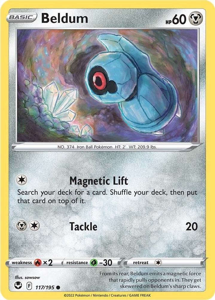 Beldum Reverse Holo 117/195 SWSH12: Silver Tempest NM Pokemon - English
