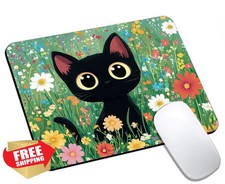 Cute Black Cat Floral Mouse Pad Small Square Non-Slip Desk Mat
