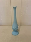 Vintage Fenton Blue/Milk Glass Opalescent Satin Pedestal Swung Bud Vase 9"