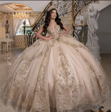 Champagne Gold Ball Gown Quinceanera Dress Sweetheart Neck Tulle Lace Corset