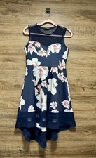 Stunning Quiz Navy Floral & Mesh Sweetheart Dress, Size 12 Good Condition