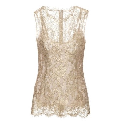 NWT Dolce & Gabbana Gold Metallic Chantilly Lace Sleeveless Top Blouse IT 44 L