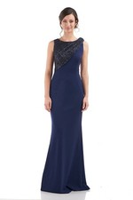 JS Collection Kennedy Draped Mermaid Maxi Dress Gown Navy NWT Sequins Sz 6