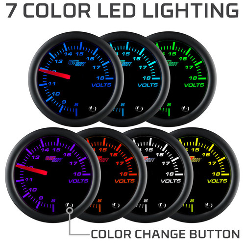 2 1/16 GlowShift Tinted Volt Voltage Gauge w. 7 Color LED Display - Picture 4 of 6