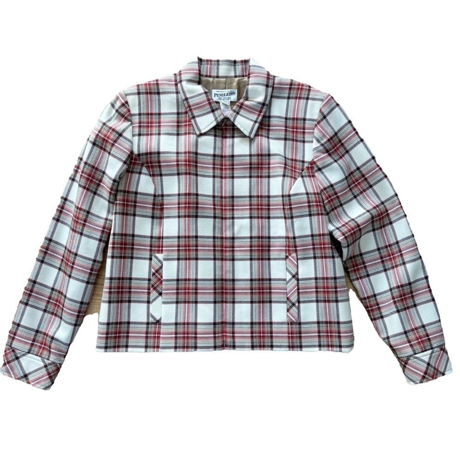 Pendleton Wool Zip Jacket Red Cream Plaid Western… - image 1