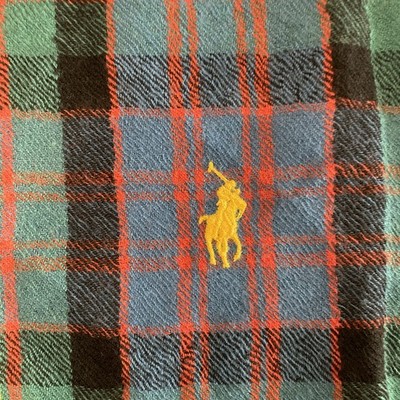 NWOT POLO Ralph Lauren Plaid 100% Wool Fringe Scarf 19x74