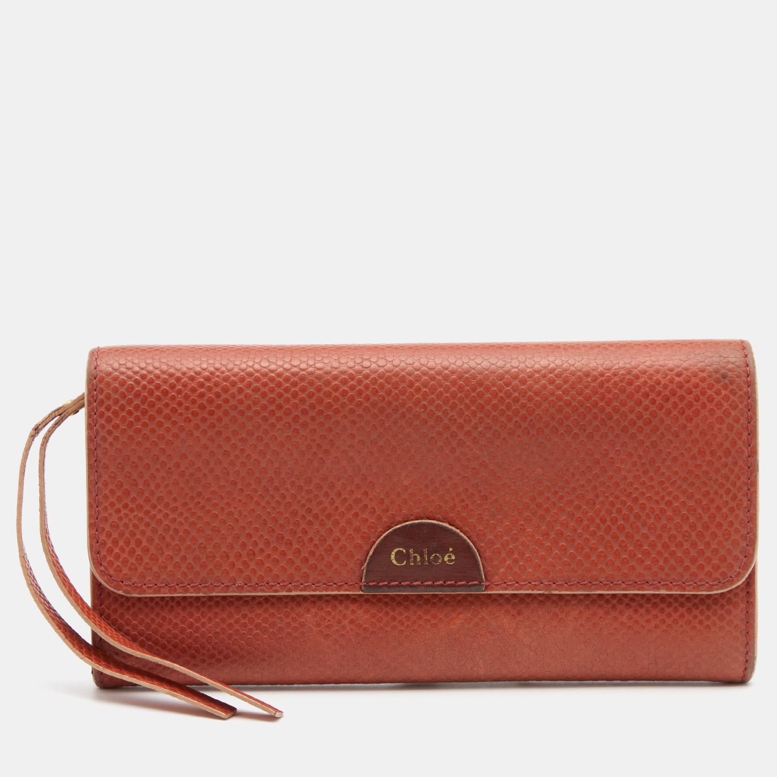 Chloe Rust Leather Flap Continental Wallet with RFID Protection  