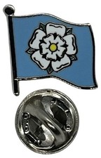Small Yorkshire Pin Badge White Rose Waving Flag Lapel badge FREE UK Delivery