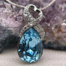 5.50Carat Pear Shape Natural Topaz and Diamond Pendant 18K White Gold Plated