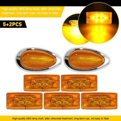 Amber LED 5X Cab Roof Clearance Light & 2X Side Marker Light Fit Volvo Truck EI