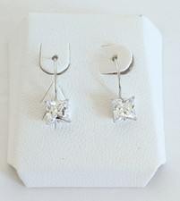 Sterling Silver 925 Square 6mm Cubic Zirconia Drop Pireced Earrings