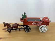 Vintage Coca-Cola Cast Iron Horse Drawn Wagon 13  Driver Umbrella Complete