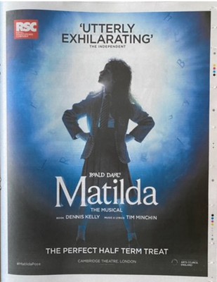Matilda das Musical Tim Minchin Roald Dahl Original Nachrichten Werbung Poster 14x11''