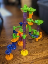 Colorful Marble Run Building Set w/ Marbles Tubes Curves Spinners EUC