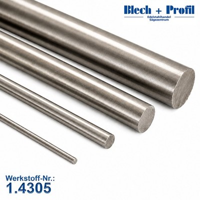 Edelstahl Rundstahl 2 - 100mm Rundmaterial blank h9 1.4305 V2A Stange bis 3m