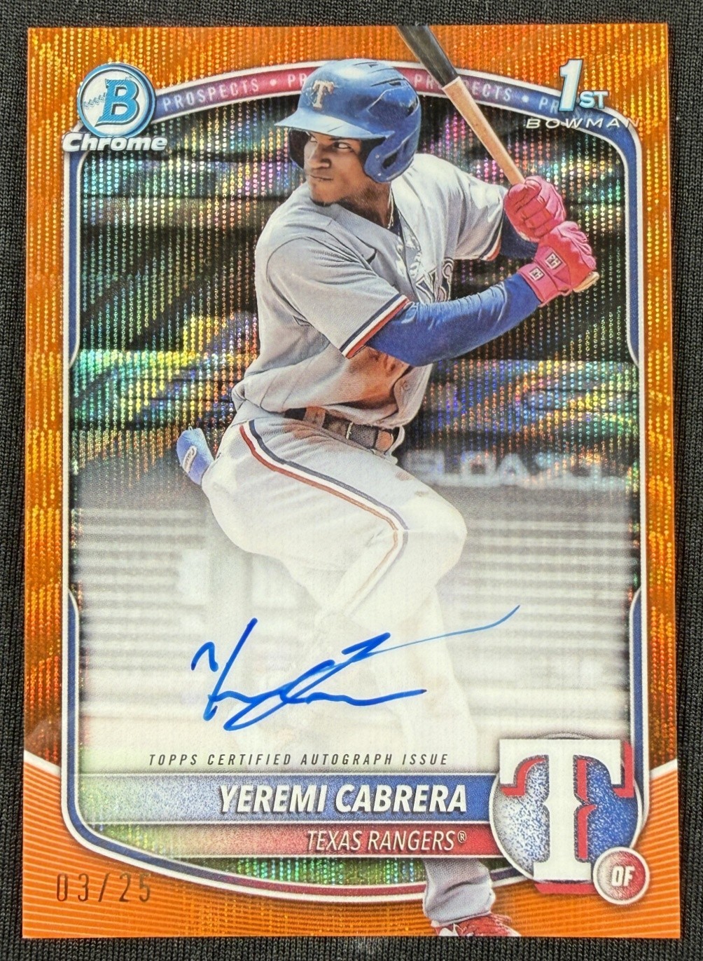2025 Bowman Yeremi Cabrera 1st Chrome Orange Wave Refractor Auto /25