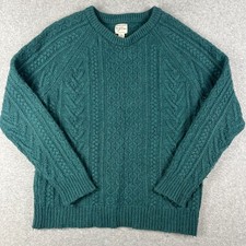 J Crew Rugged Merino Wool Sweater Fisherman Cable Knit Large Mens Green Crew