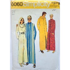 Simplicity 6060 70s Sewing Pattern Men's Ankle Length Caftan Vintage Bust 34-36"