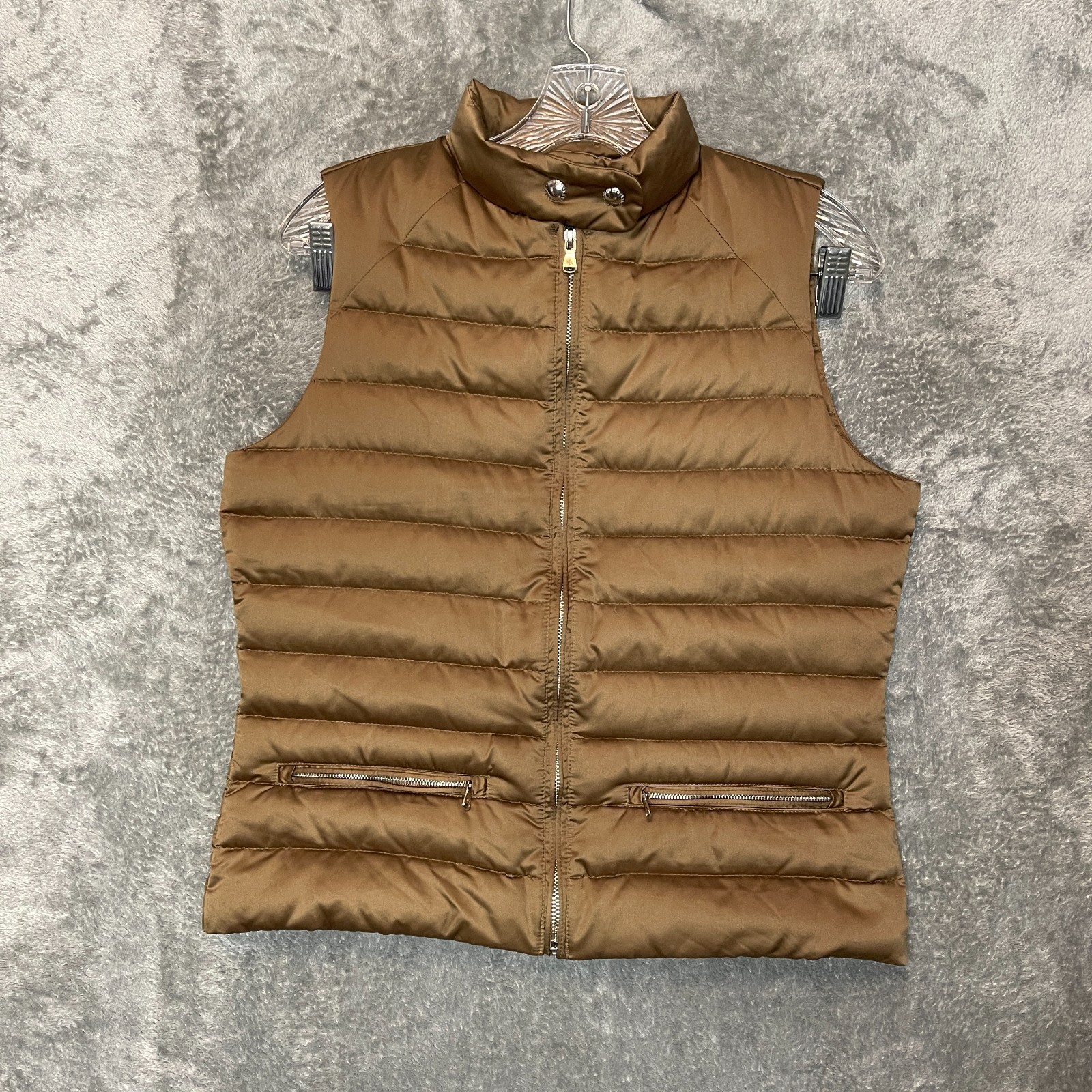 Lauren Ralph Lauren Women Full Zip Shiny Brown Down Feather Quilt Puffer Vest S