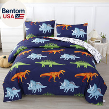 Cartoon Dinosaur Comforter Set, Dark Blue Dinosaur Kids Bedding Set for Boys, Di