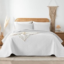 Queen Quilt Bedding Set,Ultrasonic Quilt Set Reversible Full/Queen White