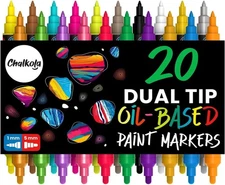 Chalkola 20 Oil Paint Pens - Oil Based Paint Markers for Metal, Fabric, Ceram...