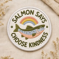 Rainbow Salmon Embroidered Iron On Patch Colorful Fish Nature Badge