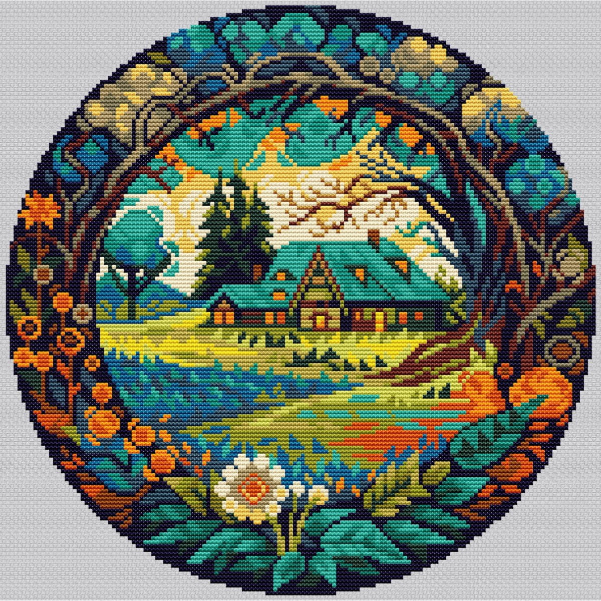 HobbyJobby counted cross stitch kit ""Summer Village"", 24x24cm