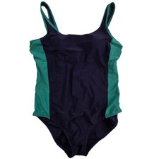 Lands End One Piece Swimsuit Womens L 14-16 Navy Teal Colorblock Scoop Neck Bath