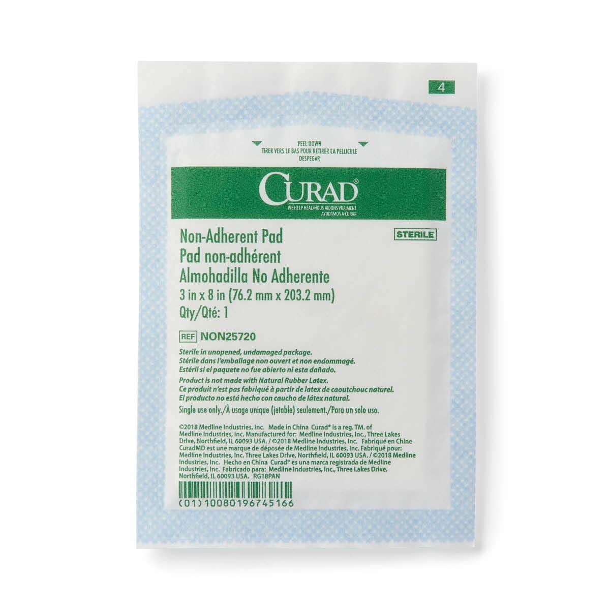 Curad Sterile Non-Adherent Pad, 3" X 8" Size, Pack of 50 NON25720Z 