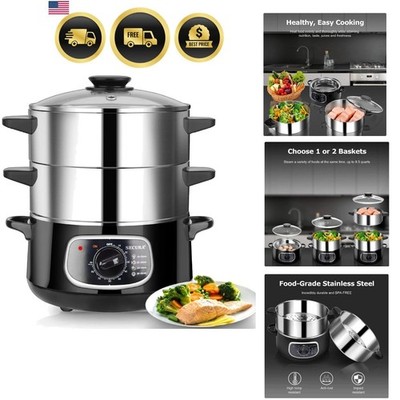 2 Stainless Steel Food Steamer 8.5 Qt Electric Glass Lid Vegetable Steamer Do...