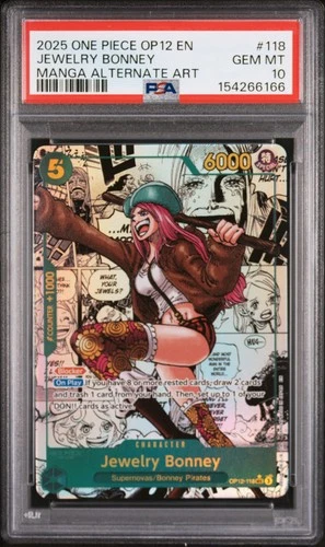 ONE PIECE JEWELRY BONNEY 2025 OP12-LEGACY OF THE MASTER #118 MNG ALT ART PSA 10