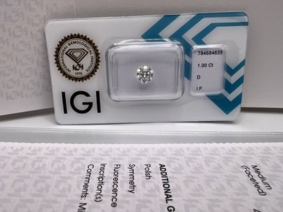 Natürlicher Diamant IGI zertifiziert 1ct Karat D IF 3EX NONE Schnäppchen Investition