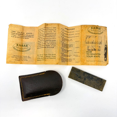 Vintage Ka-Bar Genuine Arkansas Oilstone with Pouch & Instructions #1351 Knife