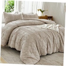 Comforter King Size Set Khaki, 3 Pieces Boho Tufted King 104"x90" 01 - Khaki