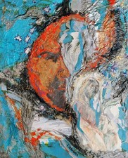 Star Chart No 4 (The Moon and the Maiden) semi- abstract painting by Linandara